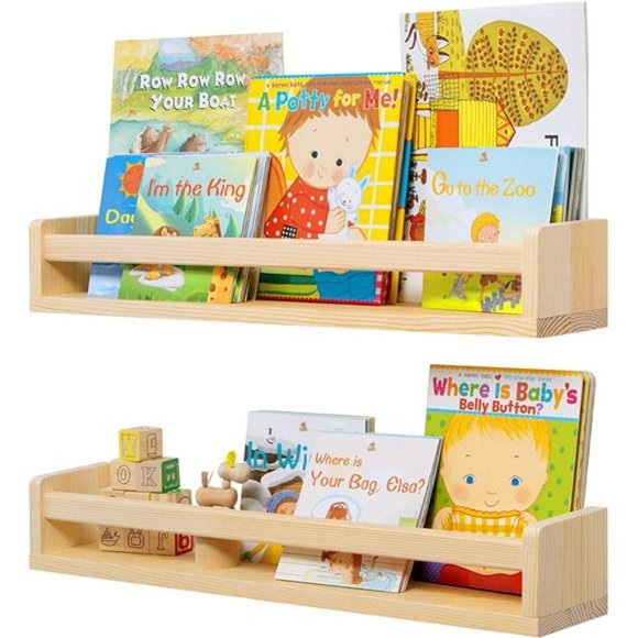 Nursery Book Shelves - 24 Inch Wood Floating Bookshelf Set of 2 - Natural Wood - Picture 1 of 6